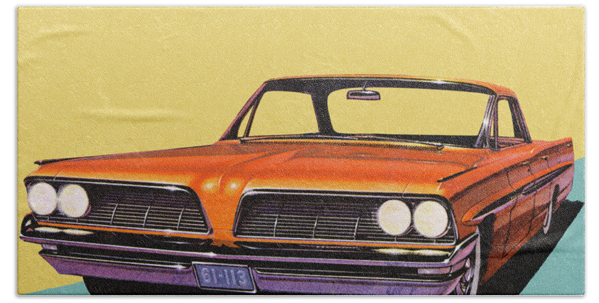 Auto Beach Towel featuring the drawing Vintage Orange Car #1 by CSA Images
