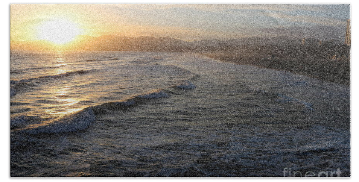 Sunset Beach Towel featuring the photograph Pacific Sunset , Santa Monica, California #10 by John Shiron