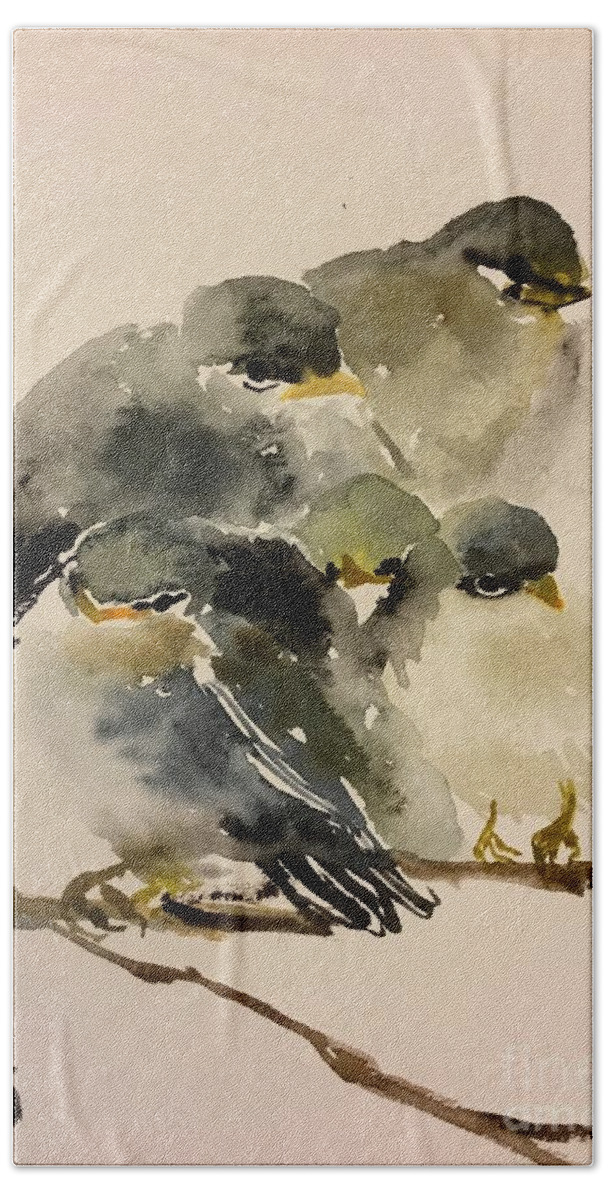 A Group Of Resting Birds Cuddling Together Beach Towel featuring the painting 1062019 by Han in Huang wong