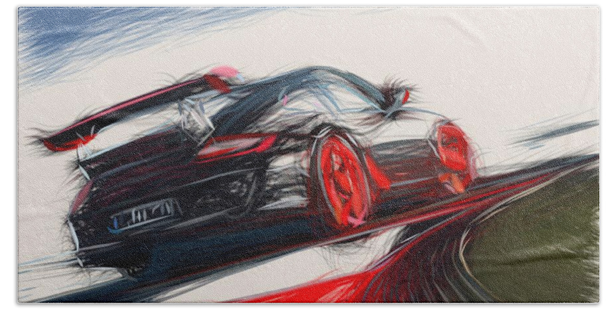 Porsche Beach Towel featuring the digital art Porsche 911 GT3 RS Draw #11 by CarsToon Concept