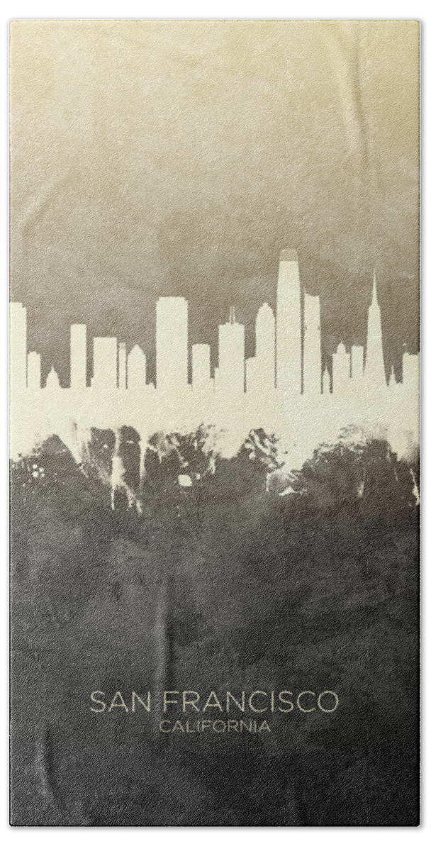 San Francisco Beach Towel featuring the digital art San Francisco California Skyline #13 by Michael Tompsett