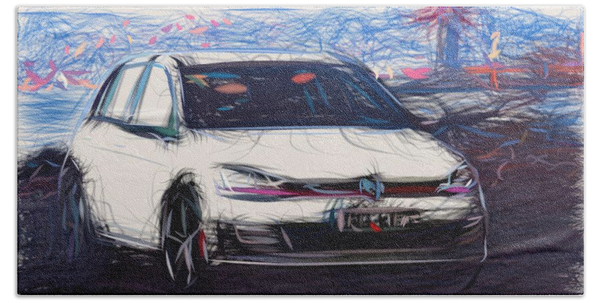 Volkswagen Beach Towel featuring the digital art Volkswagen Golf GTI Drawing #15 by CarsToon Concept