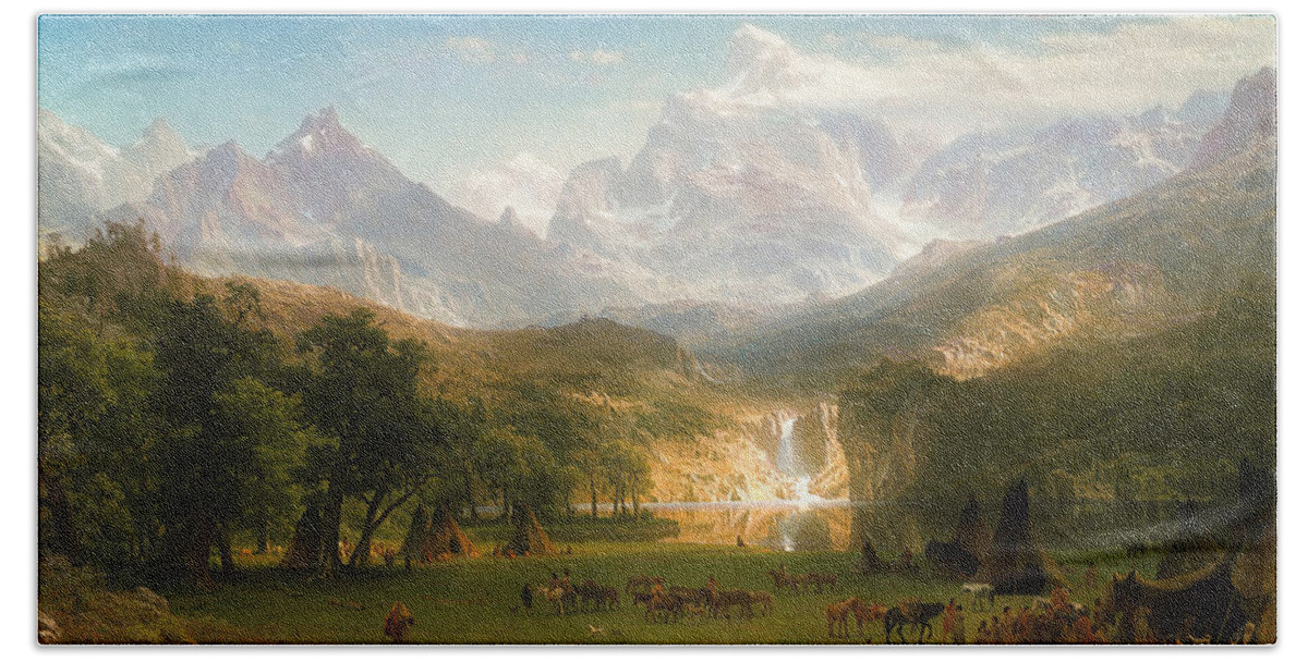 West Beach Towel featuring the painting The Rocky Mountains, Lander's Peak #17 by Albert Bierstadt