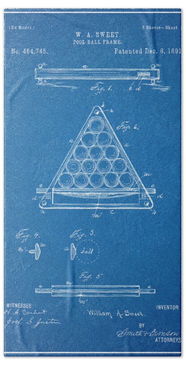 Art & Collectibles Beach Towel featuring the drawing 1891 Billiard Ball Rack Patent Print Blueprint by Greg Edwards