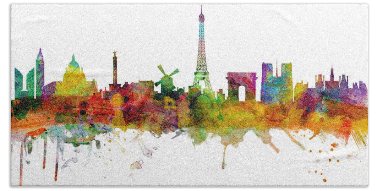 Paris Beach Towel featuring the digital art Paris France Skyline by Michael Tompsett