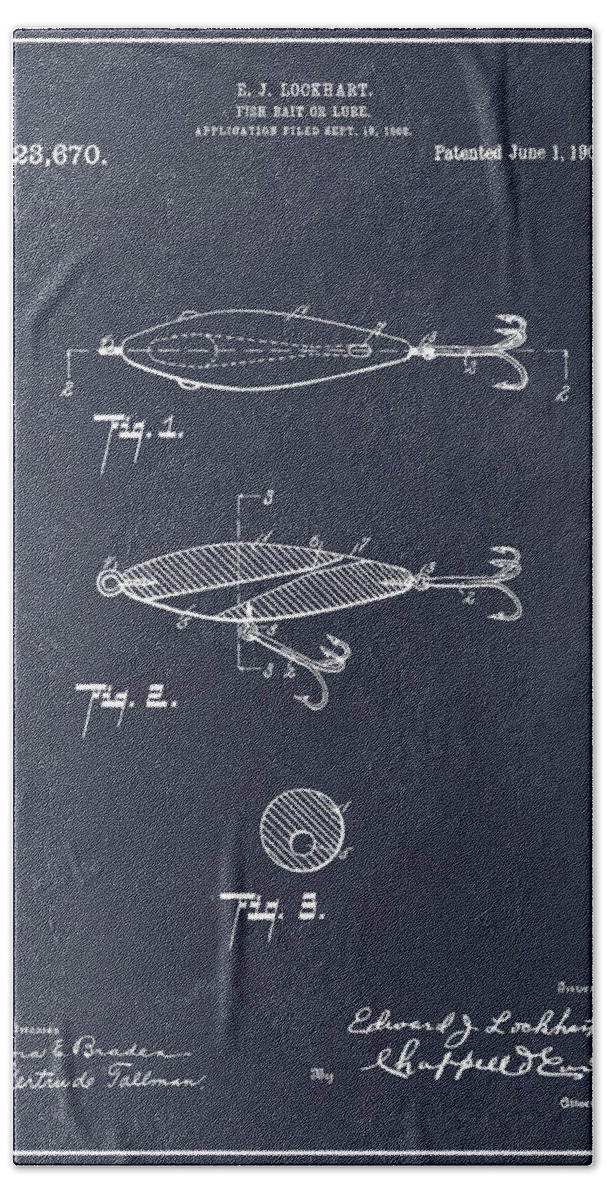 1909 Lockhart Antique Fishing Lure Blackboard Patent Print Beach Towel by  Greg Edwards - Pixels