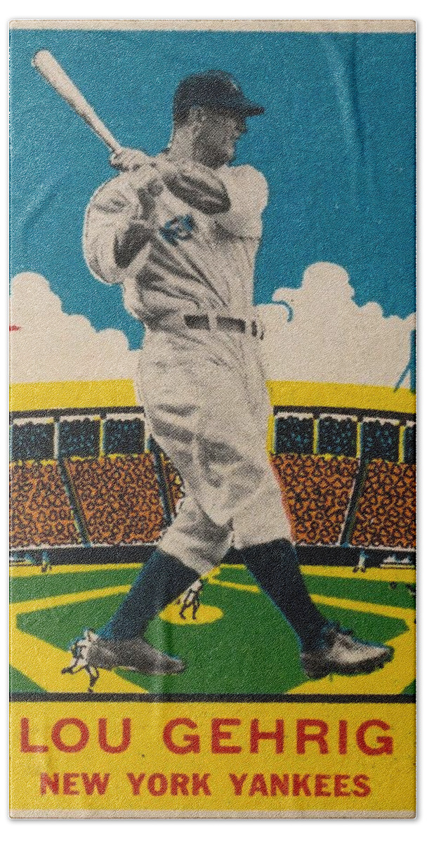 Player Beach Towel featuring the painting 1933 Delong Lou Gehrig by Celestial Images