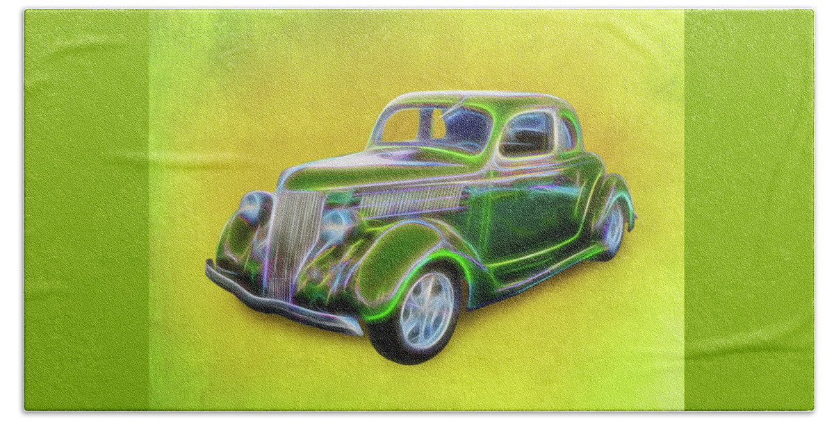 1936 Ford Green Beach Towel featuring the digital art 1936 Green Ford by Rick Wicker