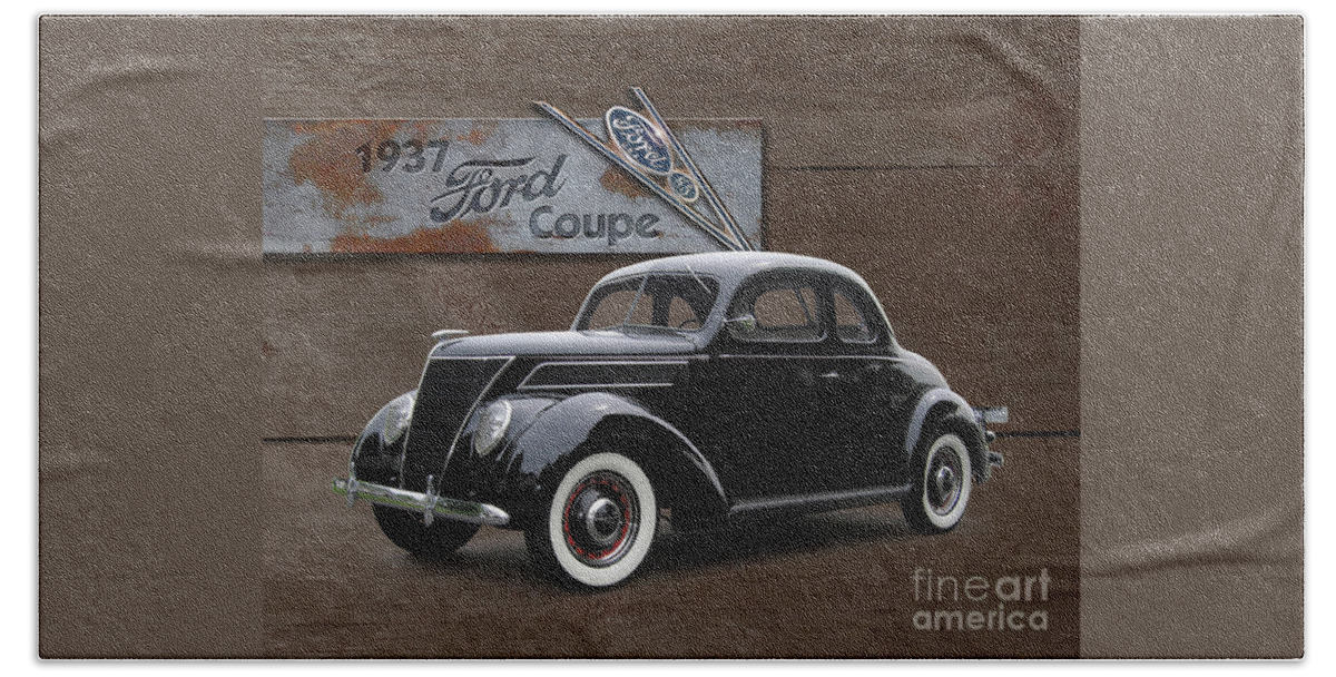 1937 Beach Towel featuring the photograph 1937 Ford Coupe on Barnwood by Ron Long