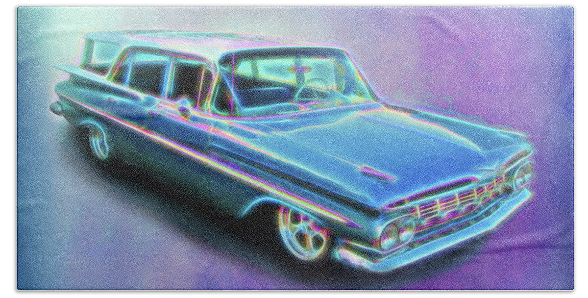 1959 Chevy Wagon Beach Towel featuring the digital art 1959 Chevy Wagon by Rick Wicker