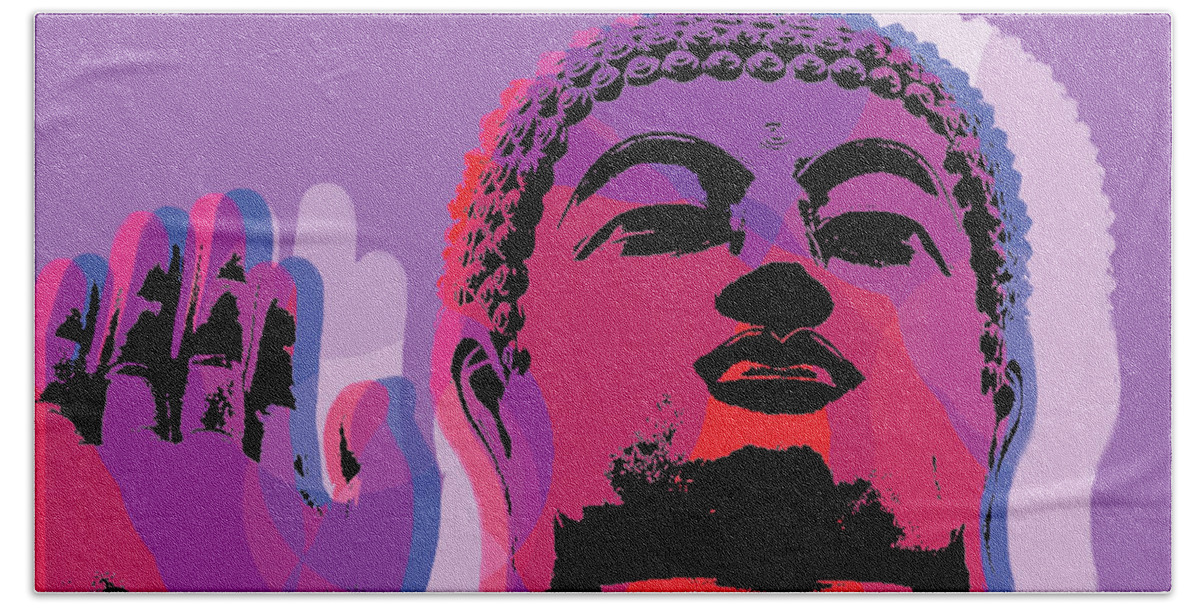 Buddha Beach Sheet featuring the digital art Buddha Pop Art - Warhol style #2 by Jean luc Comperat