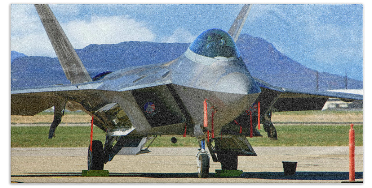 F-22 Beach Towel featuring the photograph F22 Rapter #2 by Chris Smith
