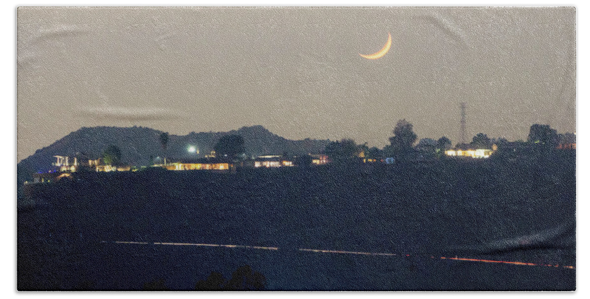 Night Beach Towel featuring the photograph Hollywood Hills And Valley At Night Near Hollywood Sign #2 by Alex Grichenko