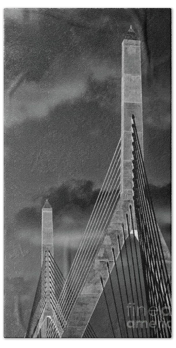 Boston Beach Towel featuring the photograph Leonard P Zakim Bunker Hill Memorial Bridge Boston #3 by Phil Cardamone