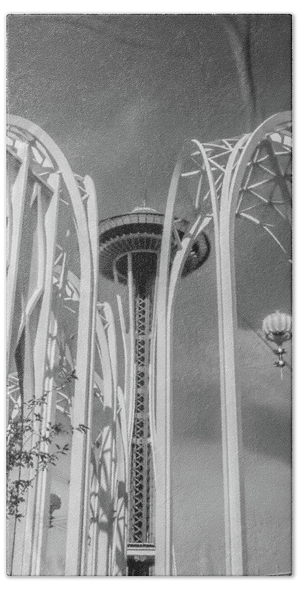 Space Needle Beach Towel featuring the photograph Space Needle Vintage SPN3 by Cathy Anderson
