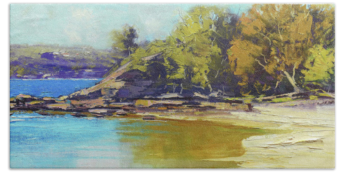 Beach Scenes Beach Towel featuring the painting Sydney Harbour Beach #2 by Graham Gercken