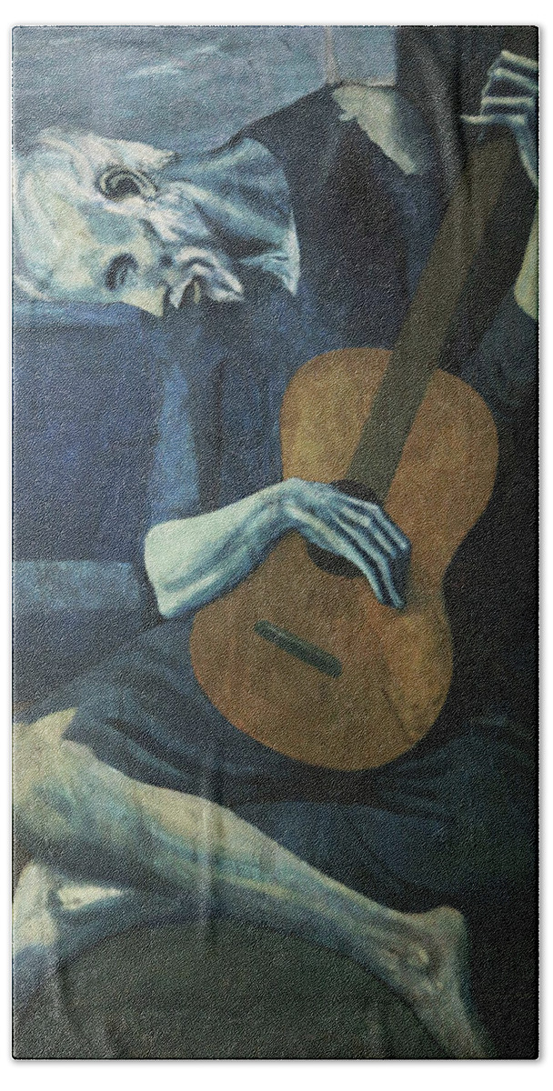 Old Beach Towel featuring the painting The Old Guitarist by Pablo Picasso