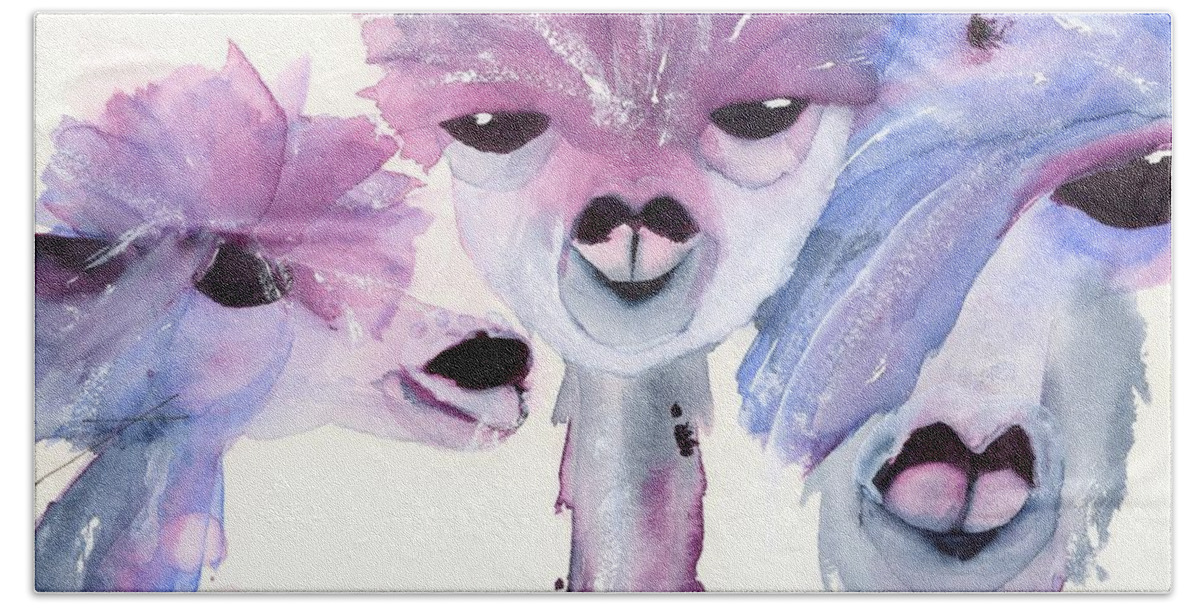 Alpaca Art Beach Towel featuring the painting 3 Alpacas by Dawn Derman