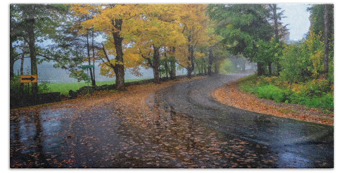 Spofford Lake New Hampshire Beach Towel featuring the photograph Autumn Road by Tom Singleton