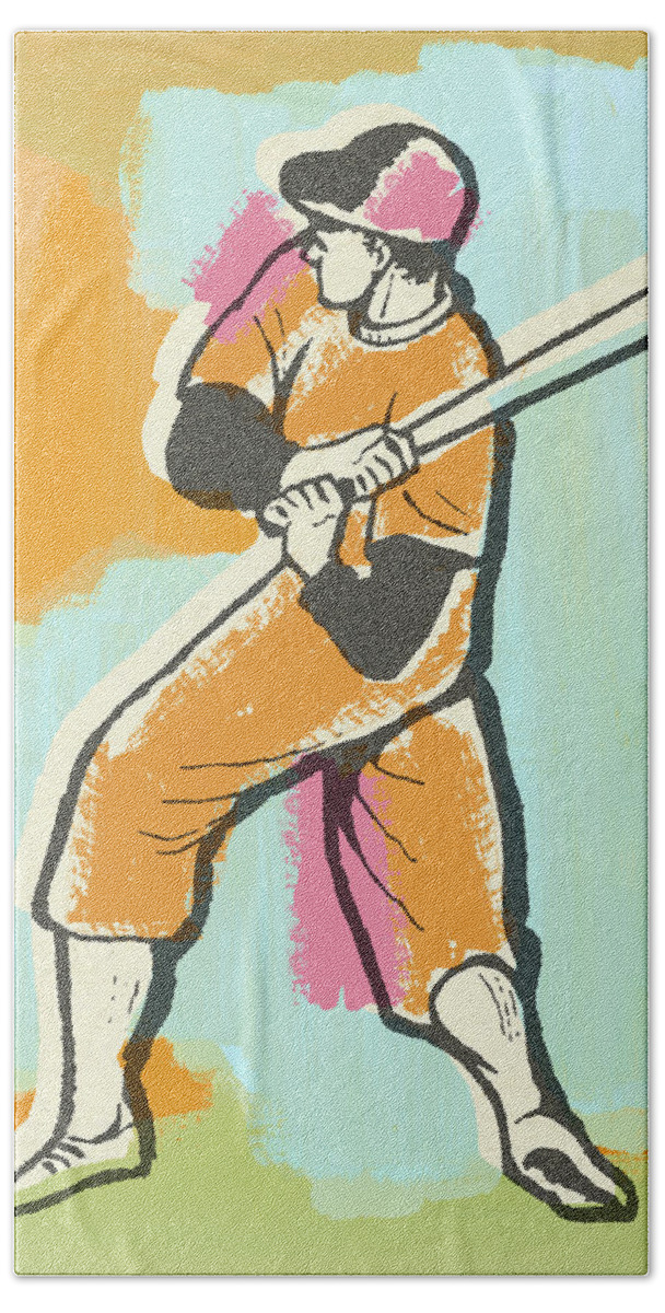 Adult Beach Towel featuring the drawing Baseball Batter #3 by CSA Images