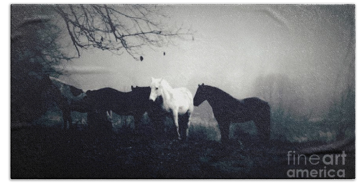 Horses Beach Sheet featuring the photograph Misty Morning #3 by Rabiah Seminole
