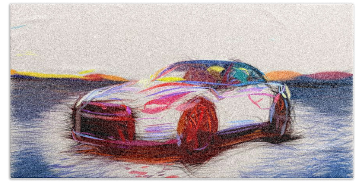 Nissan Beach Towel featuring the digital art Nissan GT R Drawing #32 by CarsToon Concept