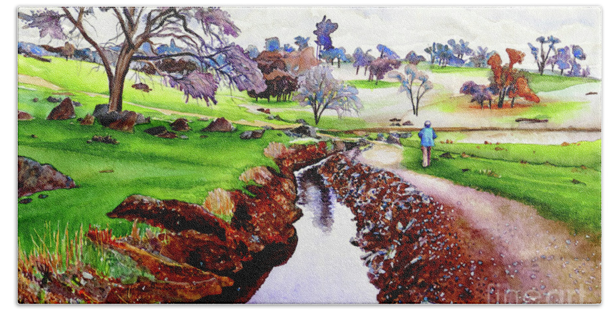 Canal Beach Towel featuring the painting #380 Canal Trail #380 by William Lum