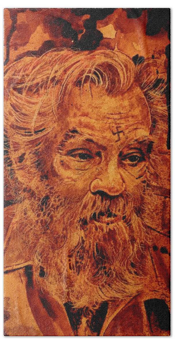 Ryan Almighty Beach Towel featuring the painting CHARLES MANSON portrait fresh blood by Ryan Almighty