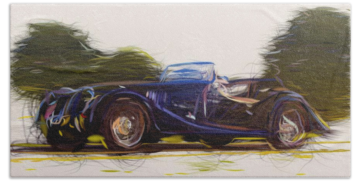 Morgan Beach Towel featuring the digital art Morgan Roadster Draw #4 by CarsToon Concept