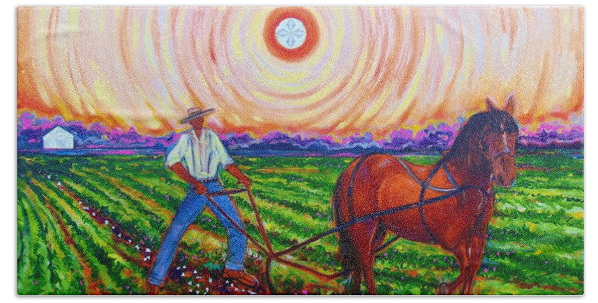 Black Art By Emery Franklin Beach Towel featuring the painting 40-acres And A Mule by Emery Franklin