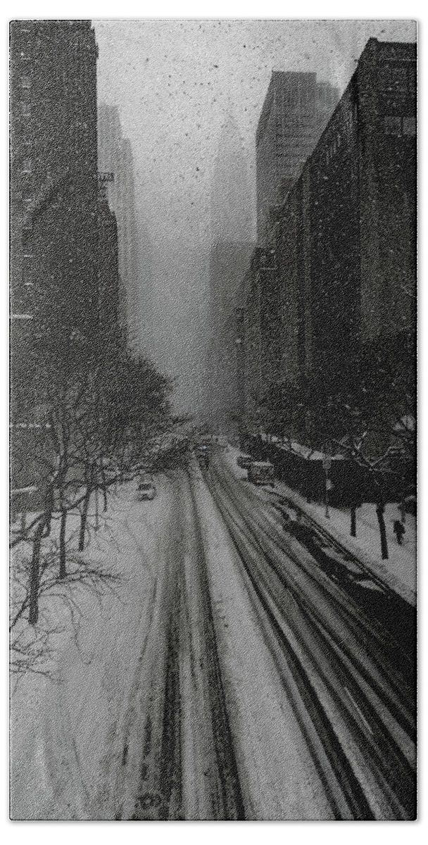 42nd Street Beach Towel featuring the photograph 42nd Street Snow Storm by Chris Lord