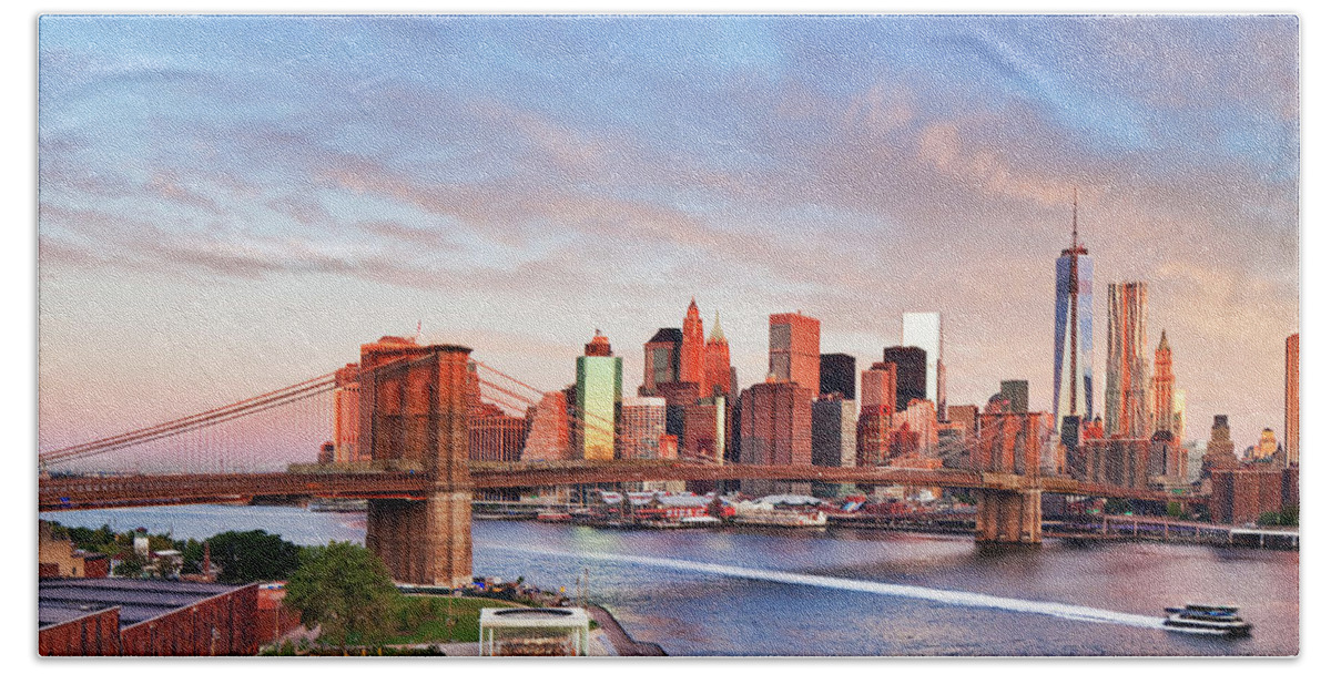 Estock Beach Towel featuring the digital art New York City, Manhattan Skyline #5 by Luigi Vaccarella