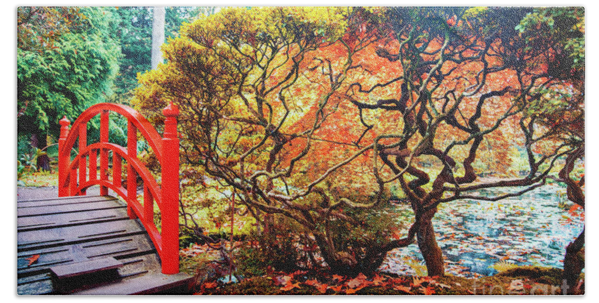 Asian Beach Towel featuring the photograph autumn in Japanese park by Ariadna De Raadt