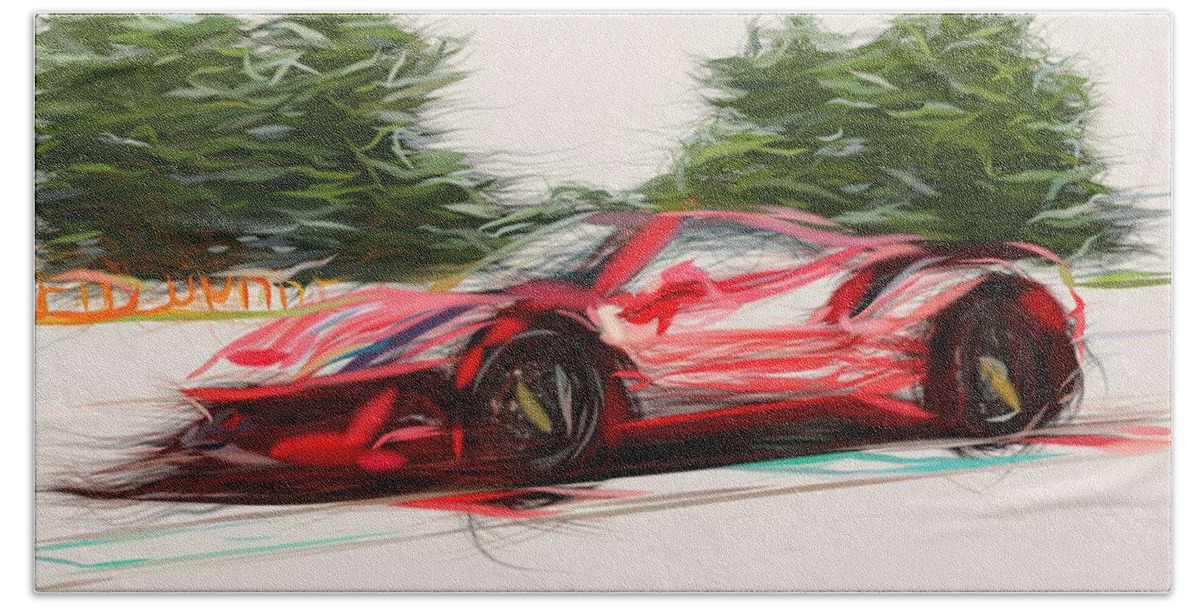 Ferrari Beach Towel featuring the digital art Ferrari 488 Pista Drawing #7 by CarsToon Concept