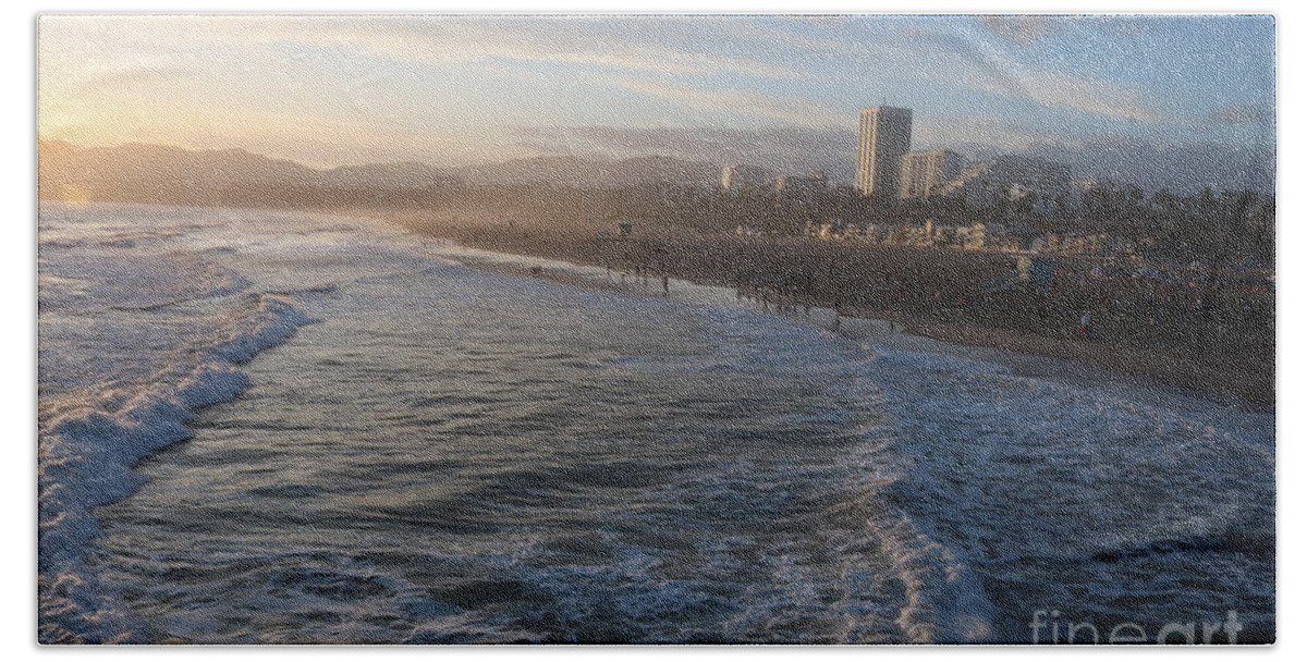 Sunset Beach Sheet featuring the photograph Pacific Sunset , Santa Monica, California #6 by John Shiron