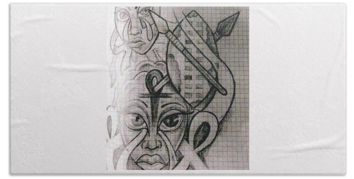 Black Art Beach Towel featuring the drawing Untitled #6 by A S