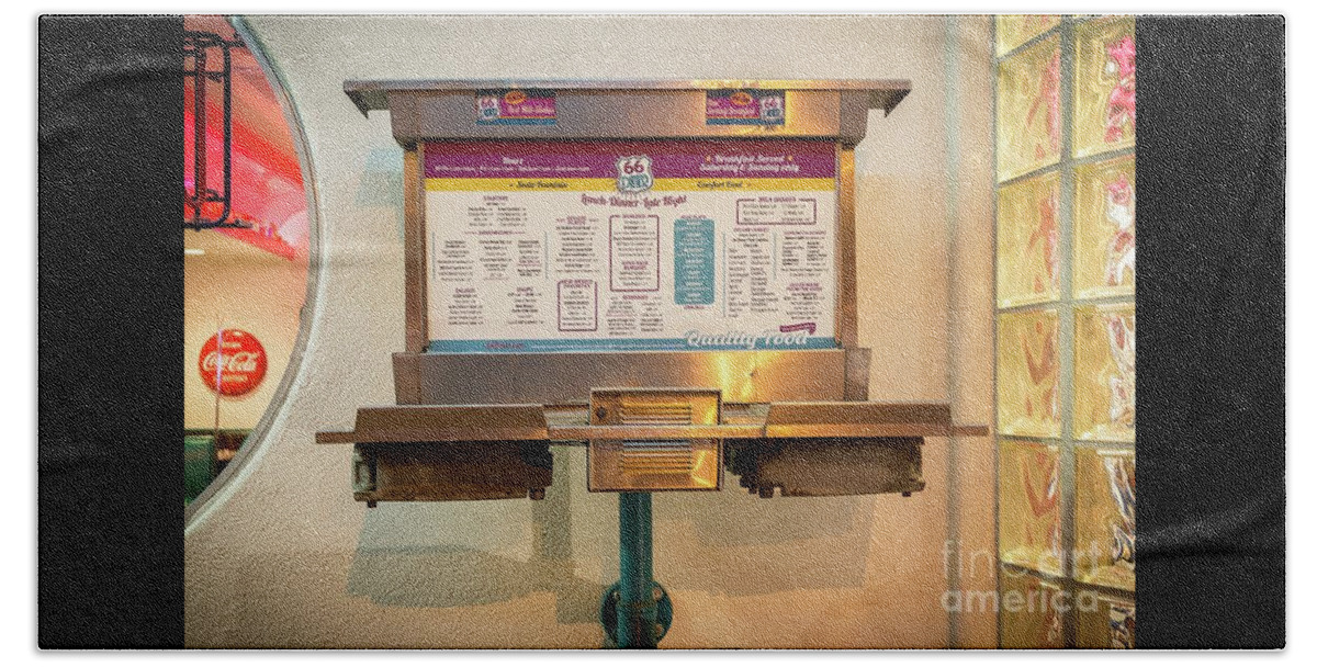 66 Diner Menu Beach Sheet featuring the photograph 66 Diner Menu by Imagery by Charly