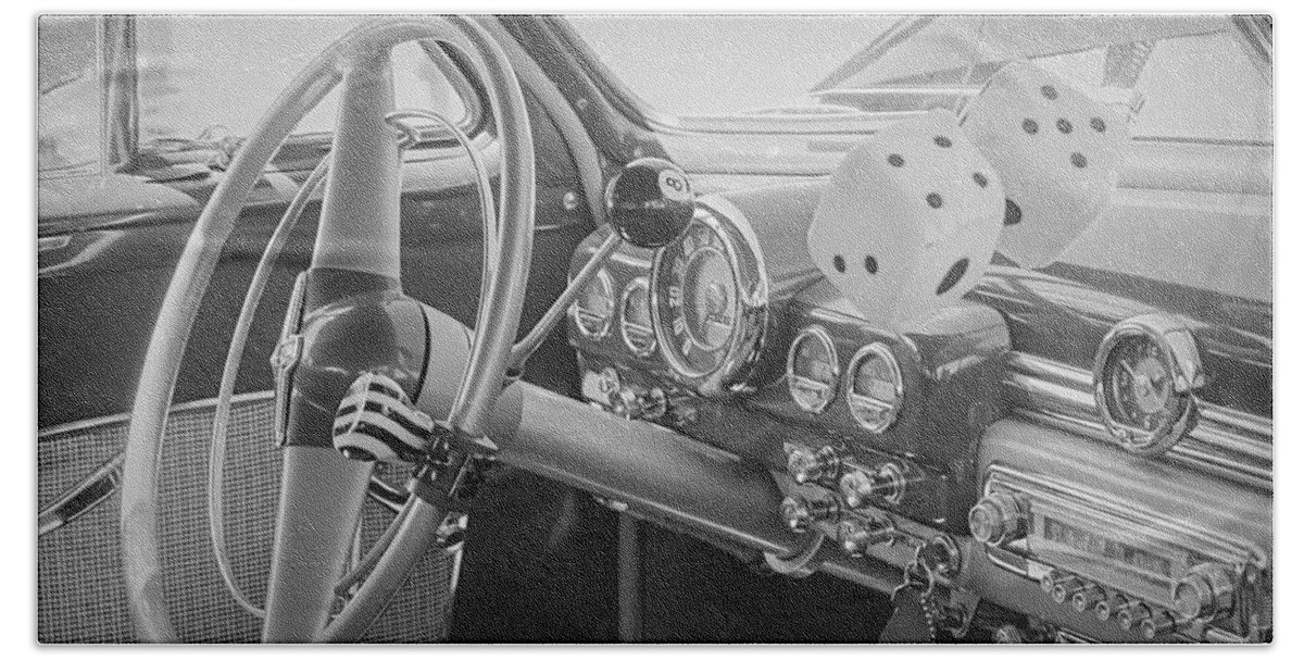 Car Interior Beach Towel featuring the photograph 8 Ball Car interior monochrome by Cathy Anderson