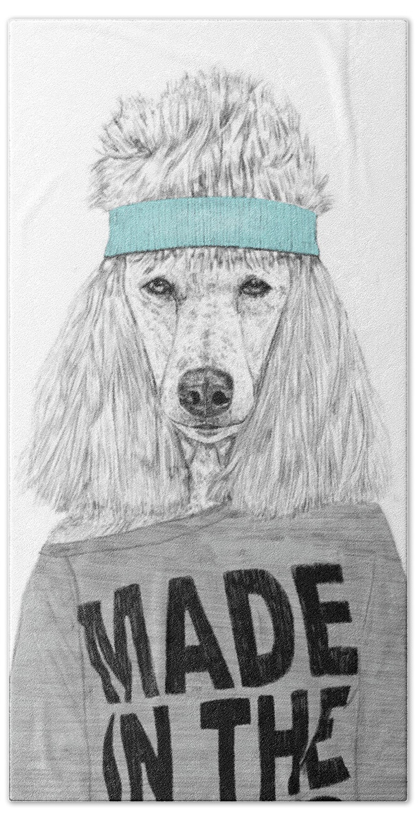 Dog Beach Towel featuring the drawing 80's Bitch by Balazs Solti