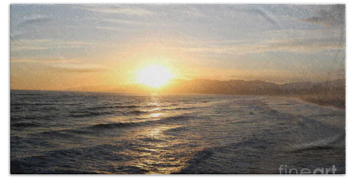 Sunset Beach Towel featuring the photograph Pacific Sunset , Santa Monica, California #9 by John Shiron
