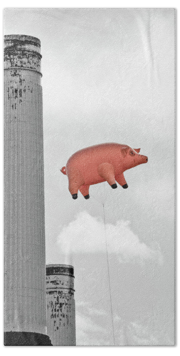 Dawn Oconnor Beach Towel featuring the photograph Pink Floyd Pig at Battersea #10 by Dawn OConnor