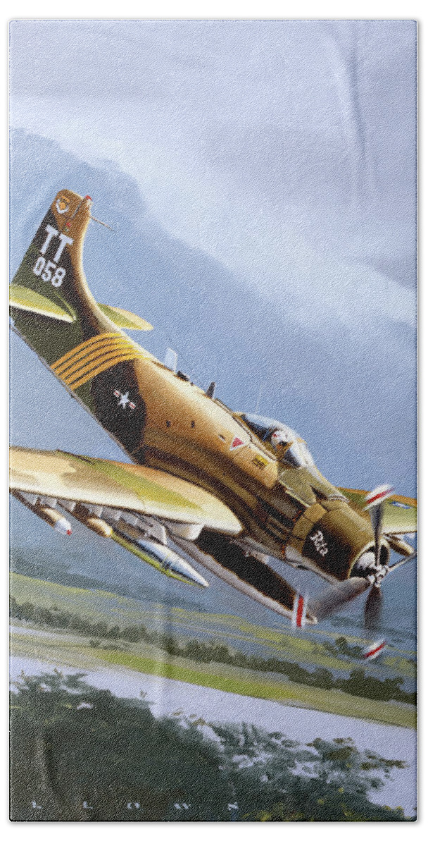 Military Aircraft Beach Towel featuring the painting Douglas A-1J Skyraider by Jack Fellows