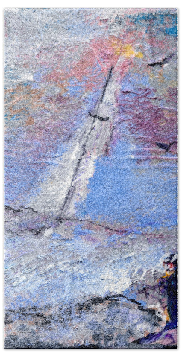 Square Beach Towel featuring the painting A Break from the Storm No.2 by Zsanan Studio