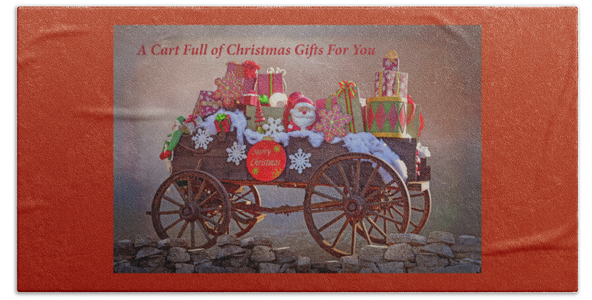 Linda Brody Beach Towel featuring the digital art A Cart Full of Christmas Gifts for You II by Linda Brody
