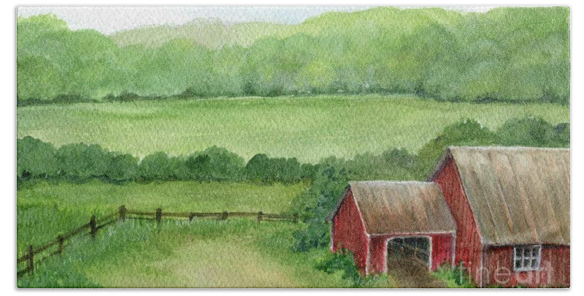 Watercolor Beach Towel featuring the painting A Homestead View by Laurie Rohner