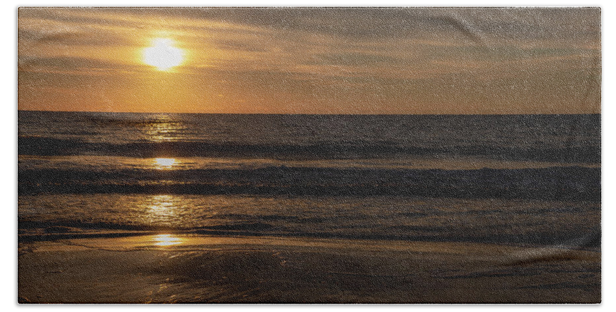 Sunrise Beach Towel featuring the photograph A Reflective Morning On Hilton Head Island No. 0387 by Dennis Schmidt