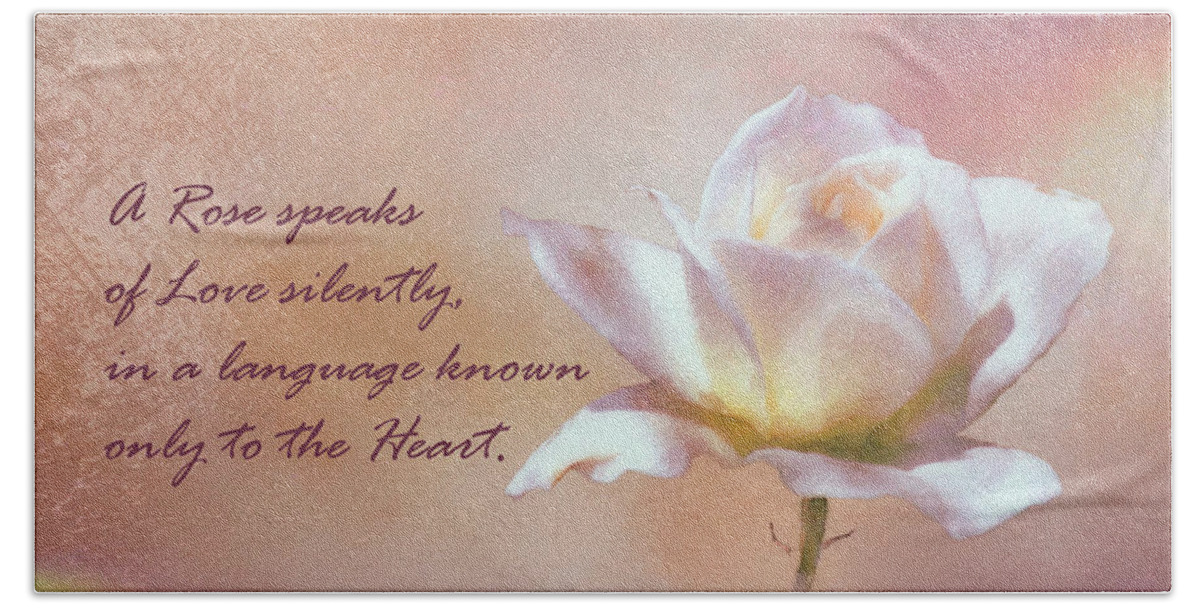 Linda Brody Beach Towel featuring the photograph A Rose speaks of Love silently, in a language known only to the Heart by Linda Brody