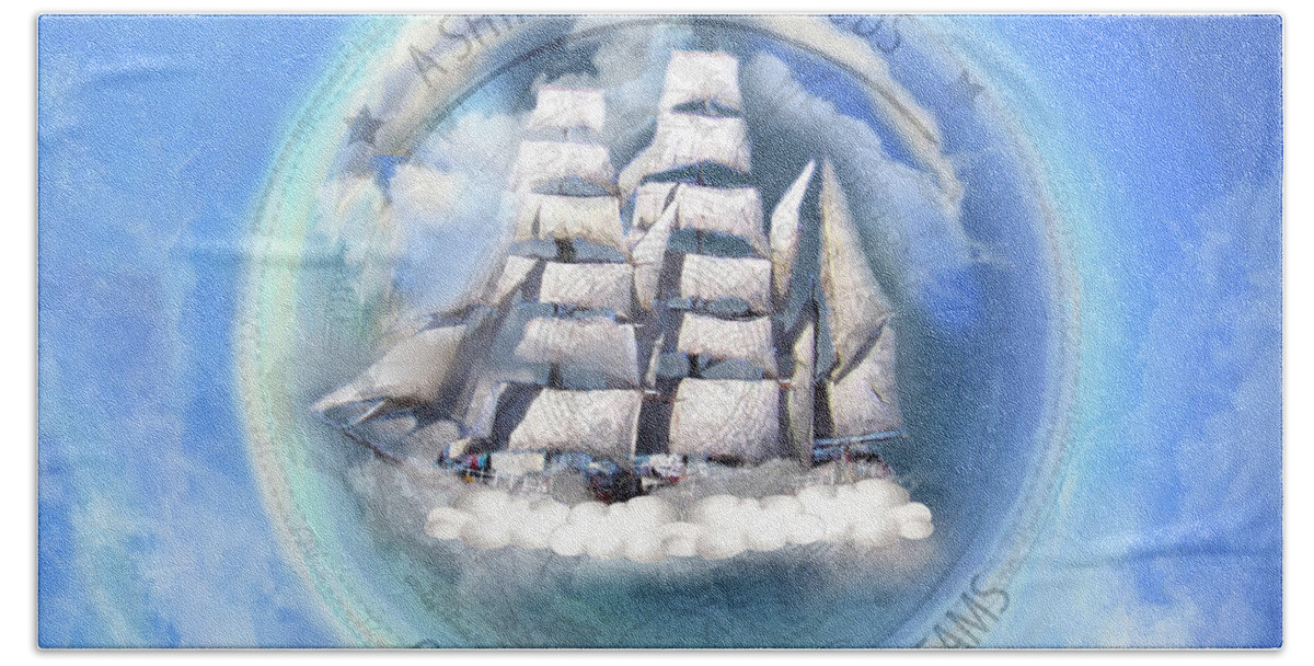 Clouds Beach Towel featuring the mixed media A Ship Made of Clouds by Colleen Taylor