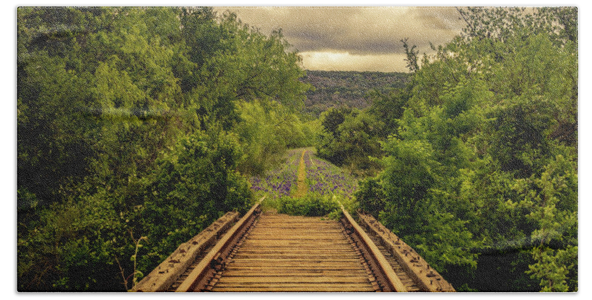 Bridge Beach Towel featuring the photograph Abandoned Railroad by David Morefield