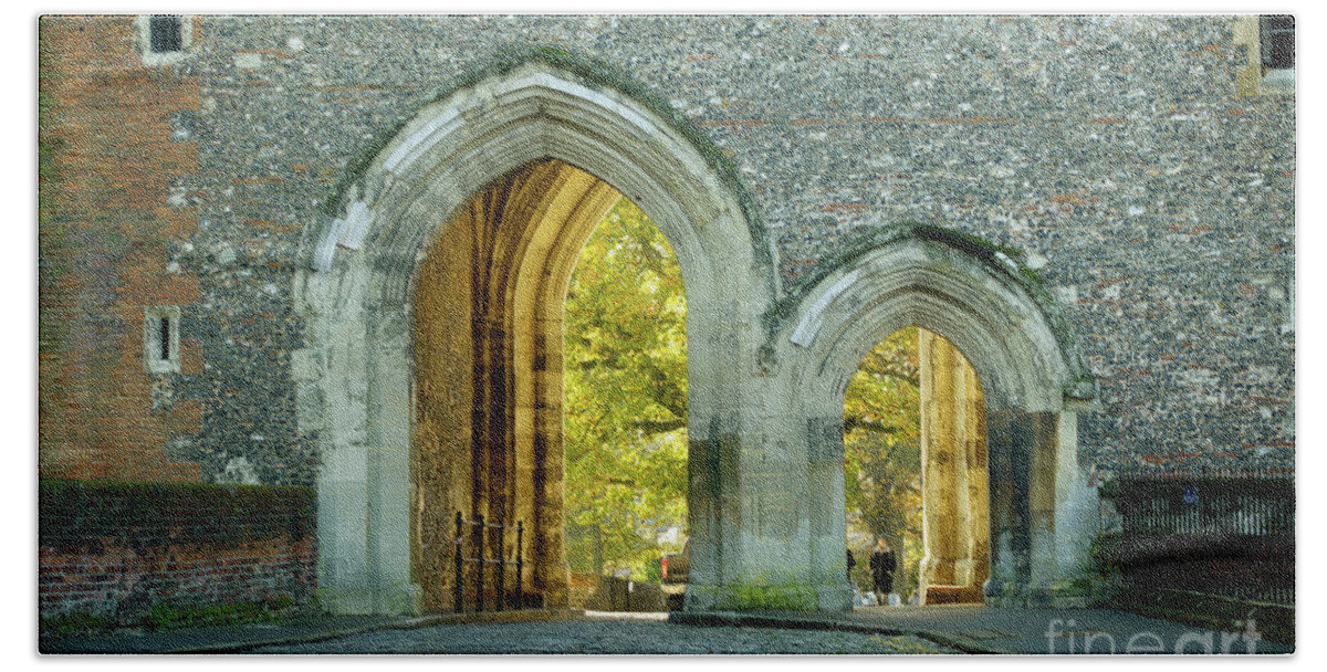 Abbey Gateway Beach Towel featuring the photograph Abbey Gateway St Albans Hertfordshire by Louise Heusinkveld